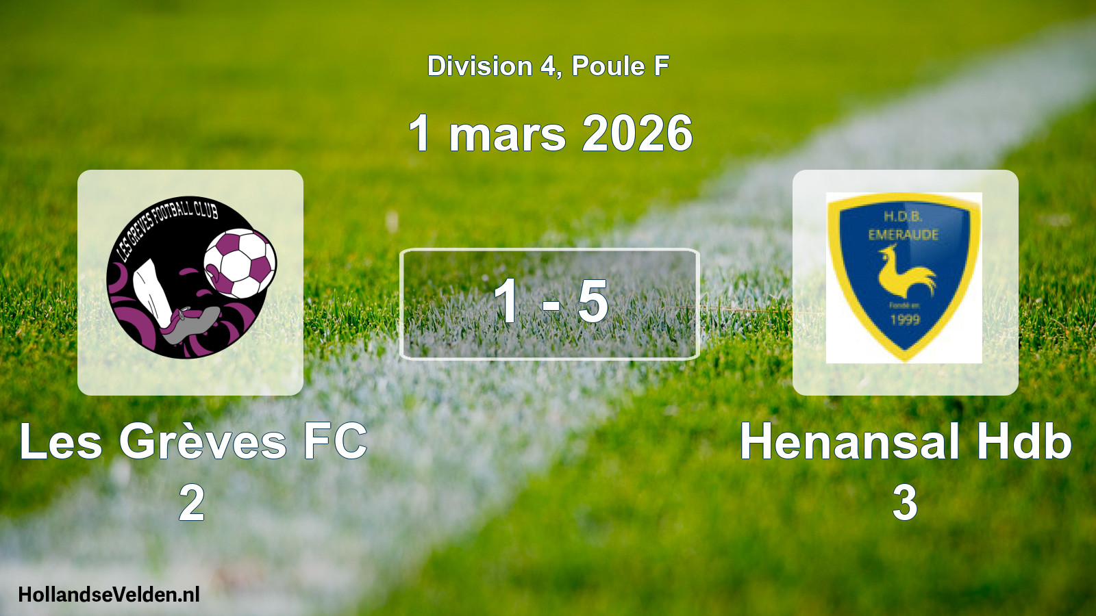 Total number of matches played: Les Grèves FC 2 - Henansal Hdb 3 1 - 5 (1 March 2026)