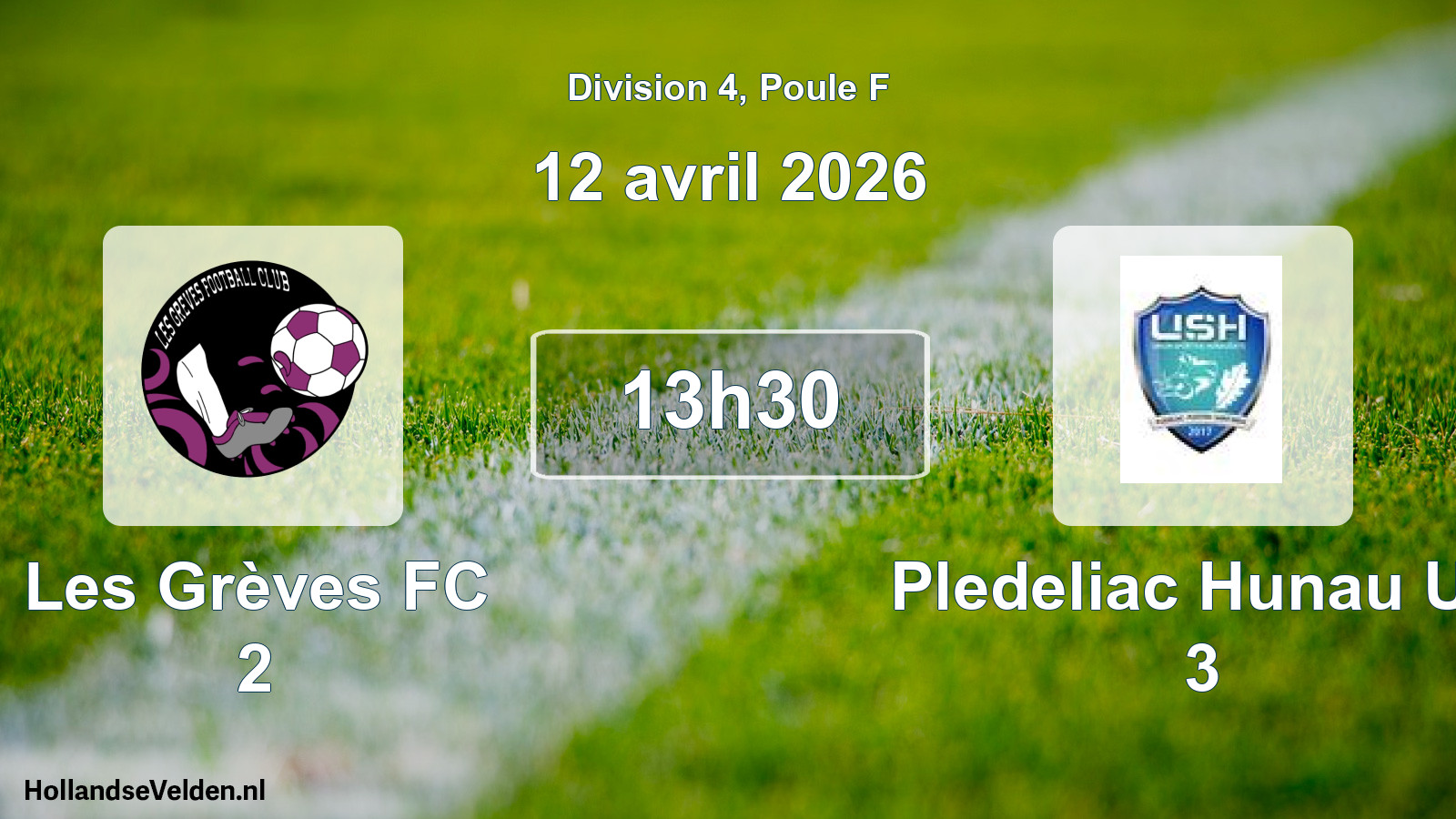 Match programmé: Les Grèves FC 2 - Pledeliac Hunau US 3 (12 avril 2026)