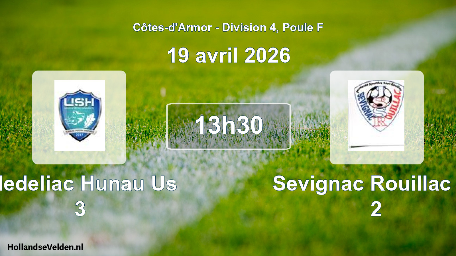 Geplande wedstrijd: Pledeliac Hunau Us 3 - Sevignac Rouillac Js 2 (19 april 2026)