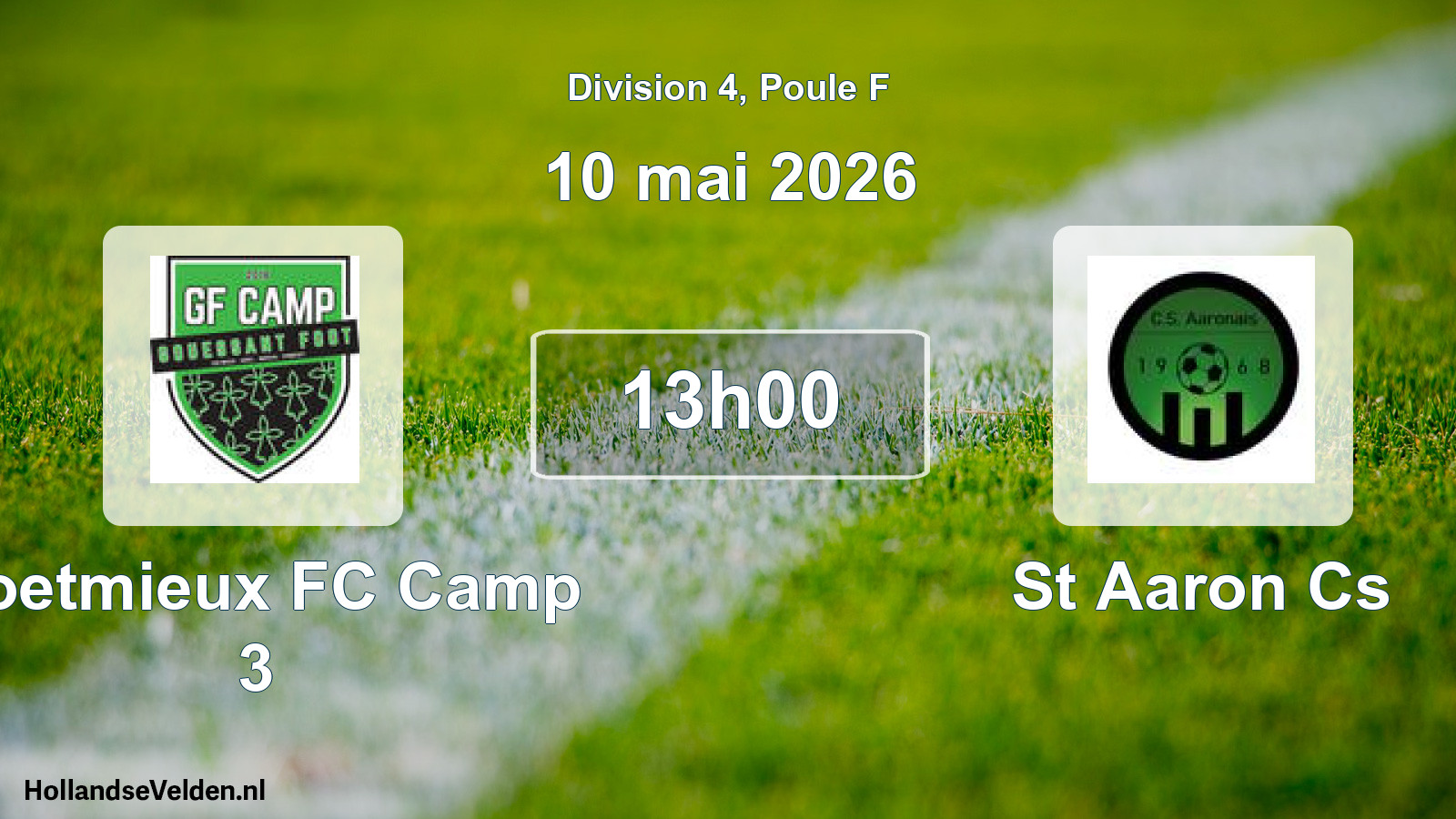 Geplande wedstrijd: Coetmieux FC Camp 3 - St Aaron Cs (10 mei 2026)