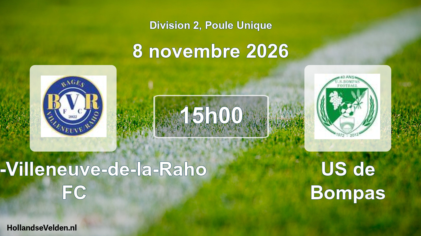 Match programmé: Bages-Villeneuve-de-la-Raho FC - US de Bompas (8 novembre 2026)