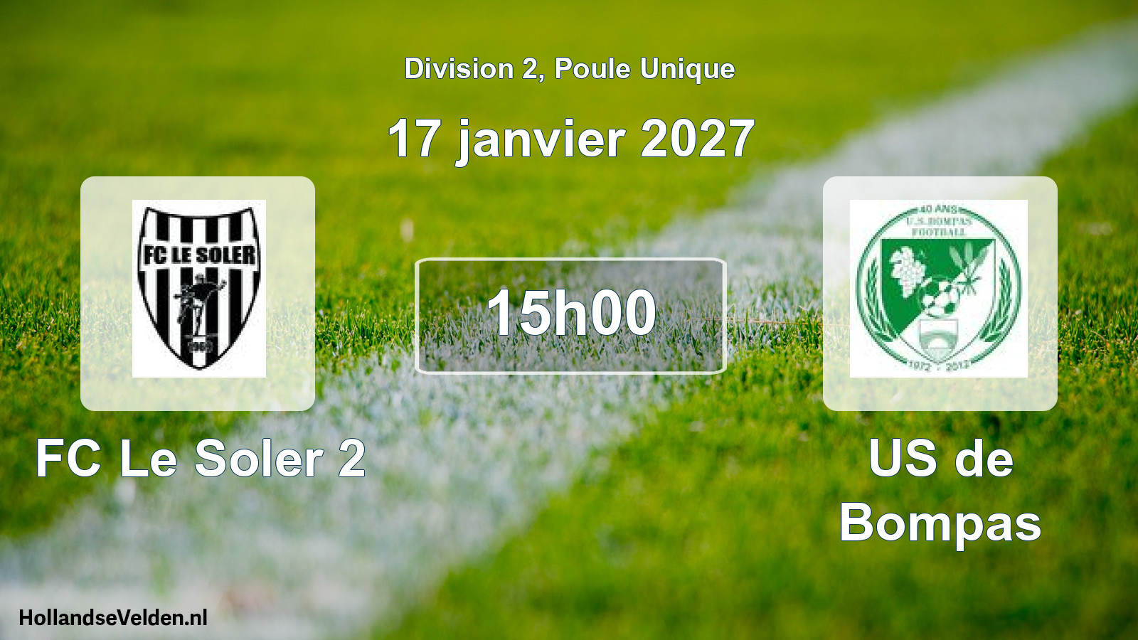 Match programmé: FC Le Soler 2 - US de Bompas (17 janvier 2027)
