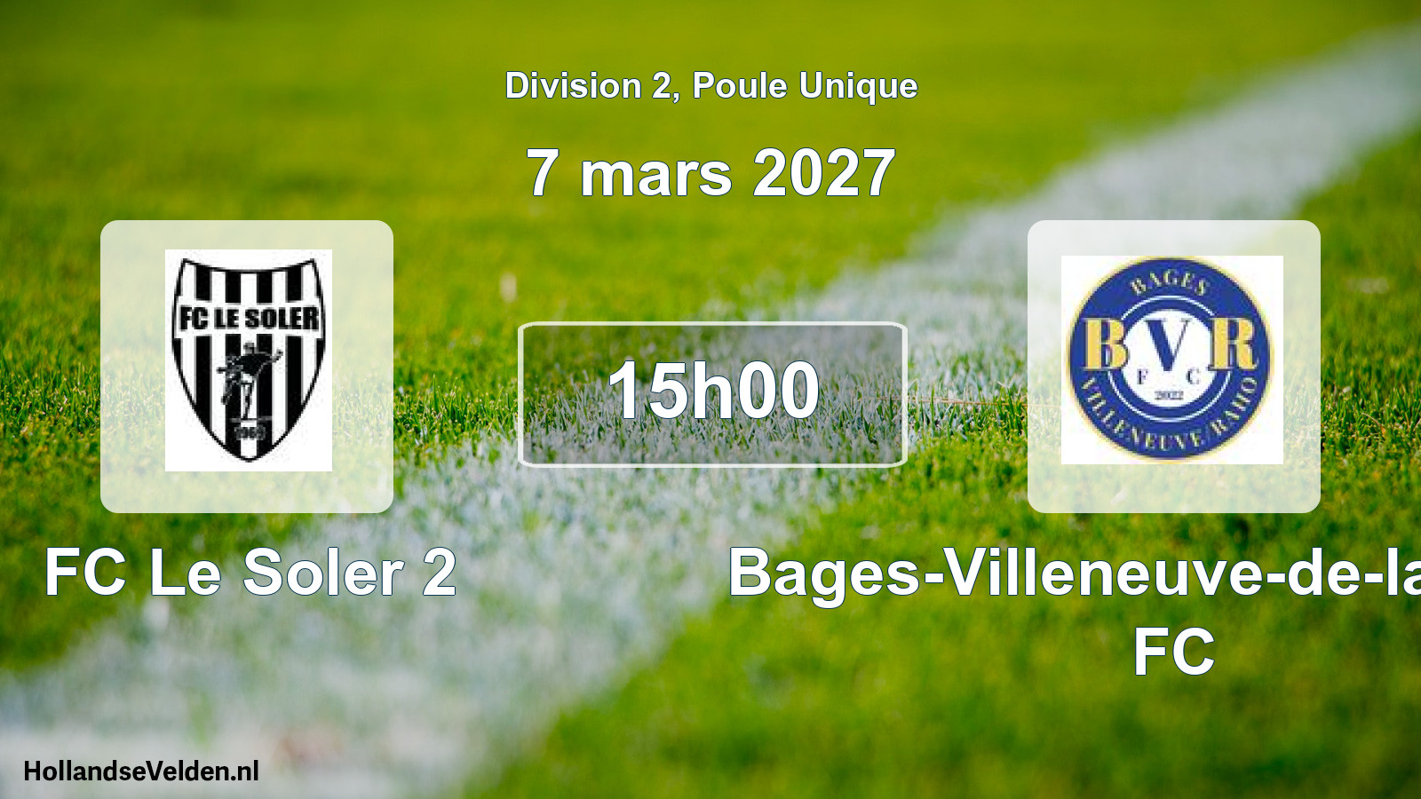 Match programmé: FC Le Soler 2 - Bages-Villeneuve-de-la-Raho FC (7 mars 2027)
