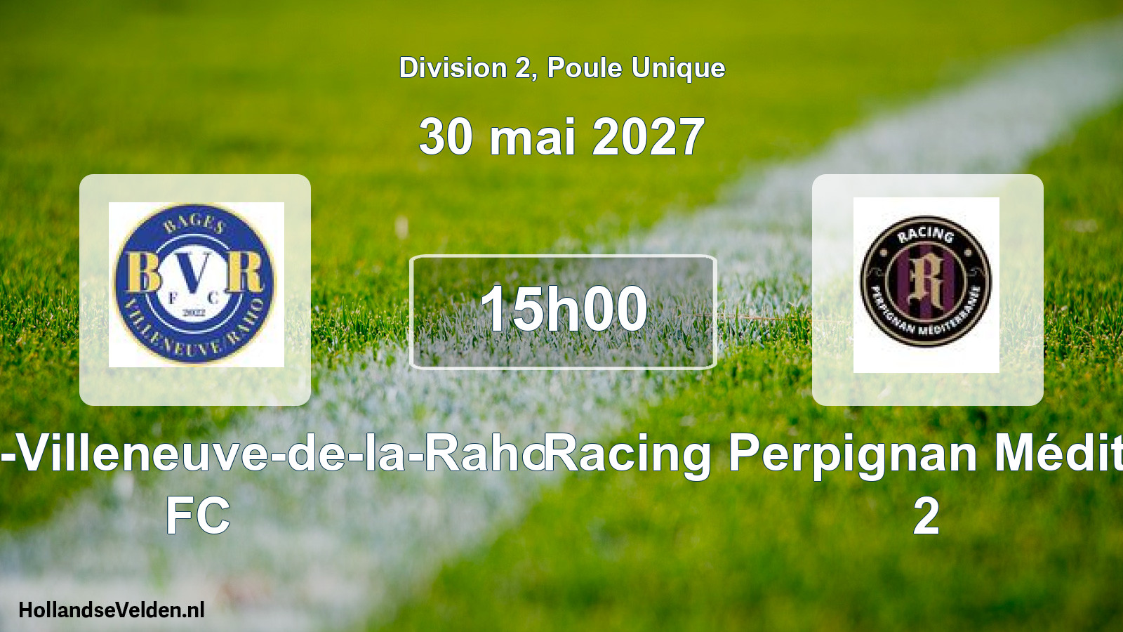Match programmé: Bages-Villeneuve-de-la-Raho FC - Racing Perpignan Méditerranée 2 (30 mai 2027)