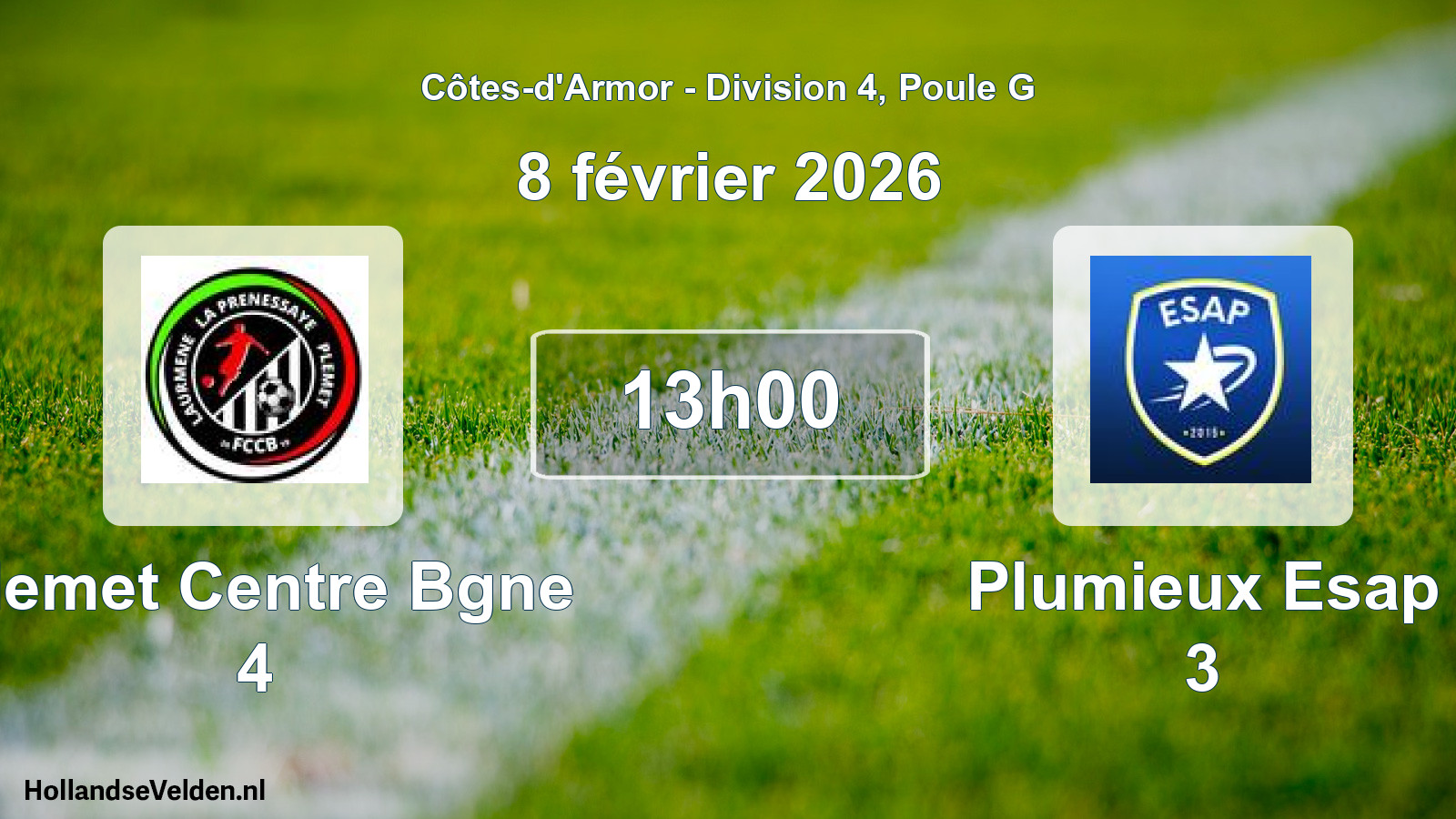Geplande wedstrijd: Plemet Centre Bgne 4 - Plumieux Esap 3 (8 februari 2026)