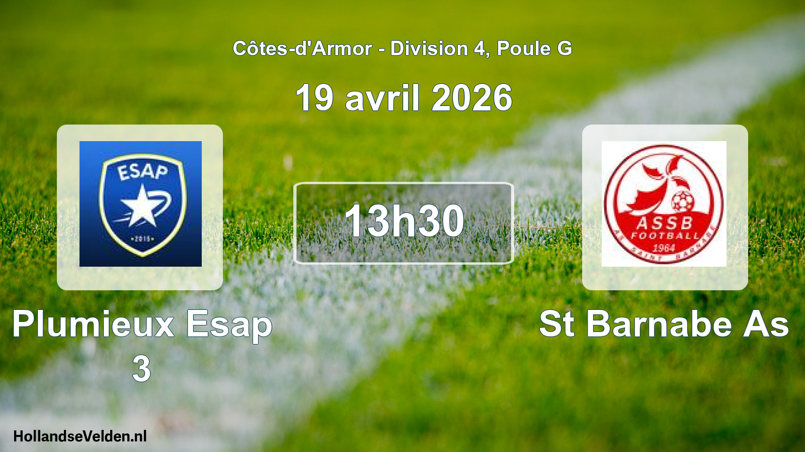 Geplande wedstrijd: Plumieux Esap 3 - St Barnabe As (19 avril 2026)