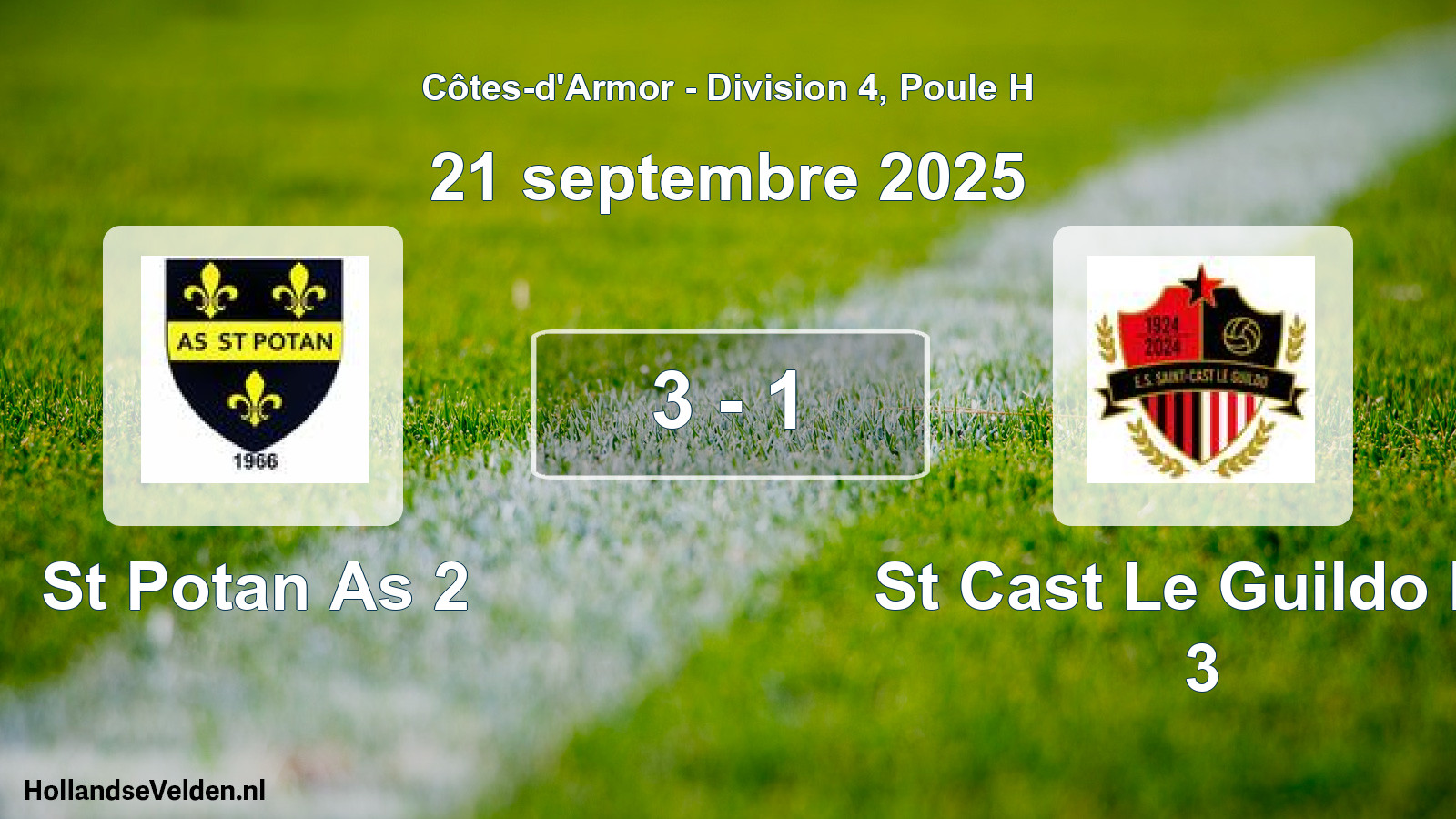 Gespeelde wedstrijd: St Potan As 2 - St Cast Le Guildo Es 3 3 - 1 (21 septembre 2025)