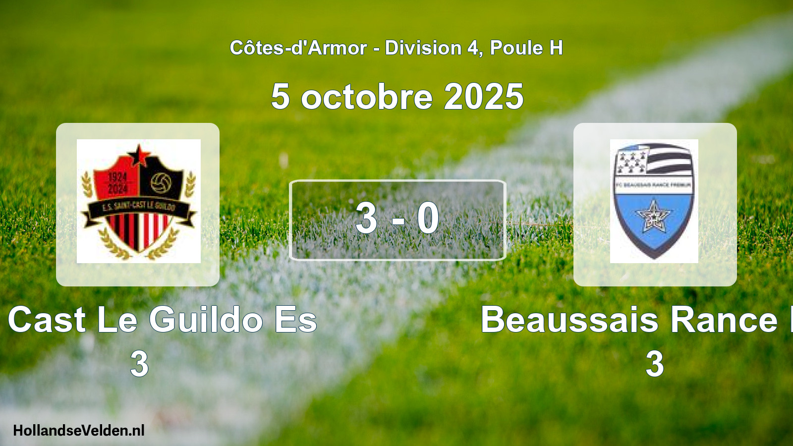 Gespeelde wedstrijd: St Cast Le Guildo Es 3 - Beaussais Rance Fc 3 3 - 0 (5 oktober 2025)