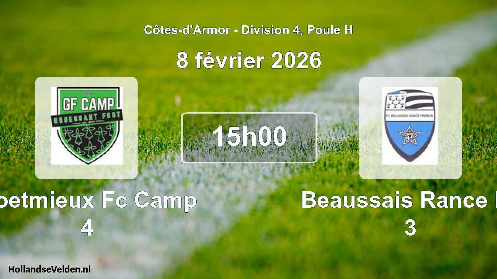 Geplande wedstrijd: Coetmieux Fc Camp 4 - Beaussais Rance Fc 3 (8 februari 2026)