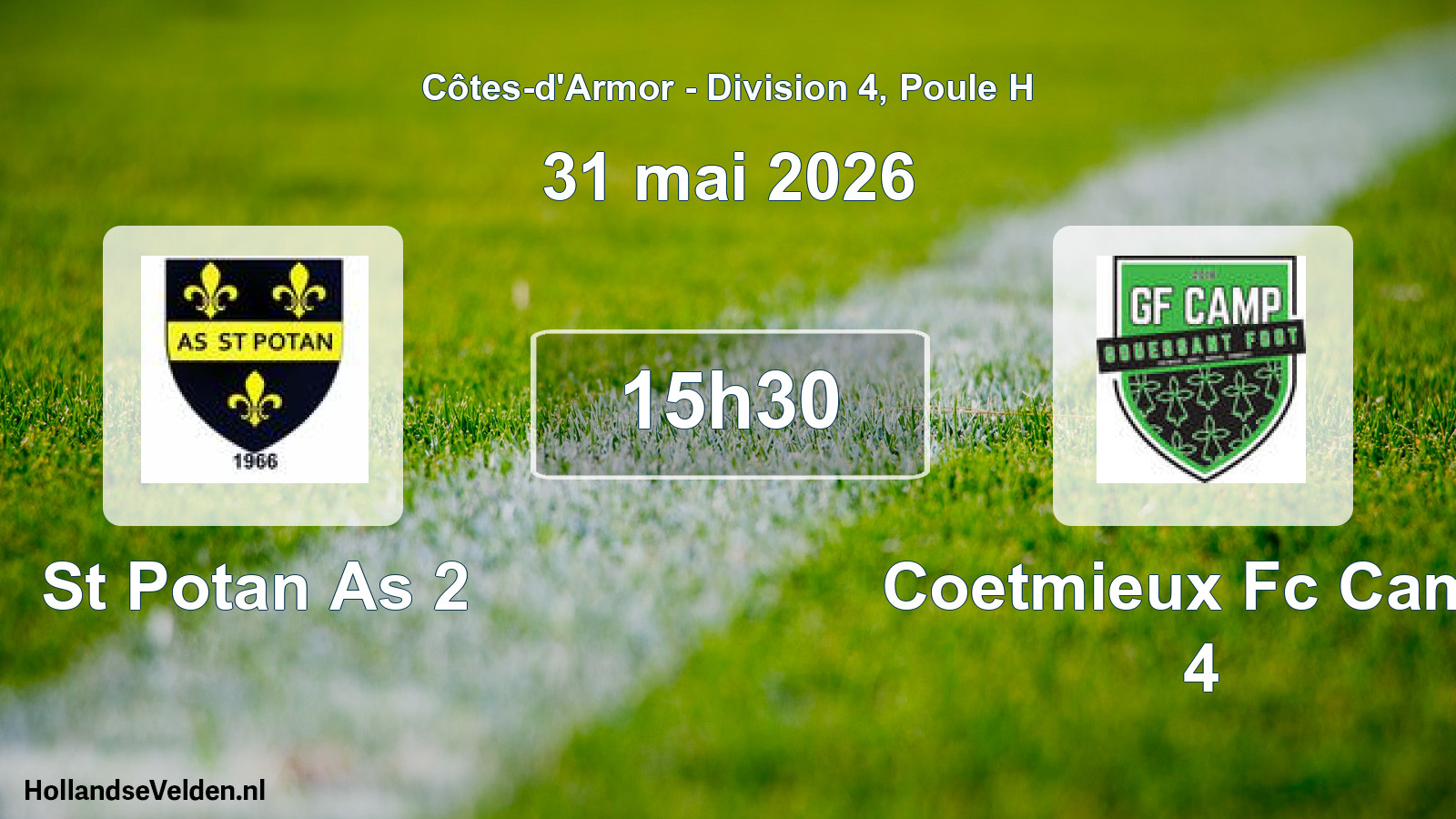 Geplande wedstrijd: St Potan As 2 - Coetmieux Fc Camp 4 (31 mai 2026)