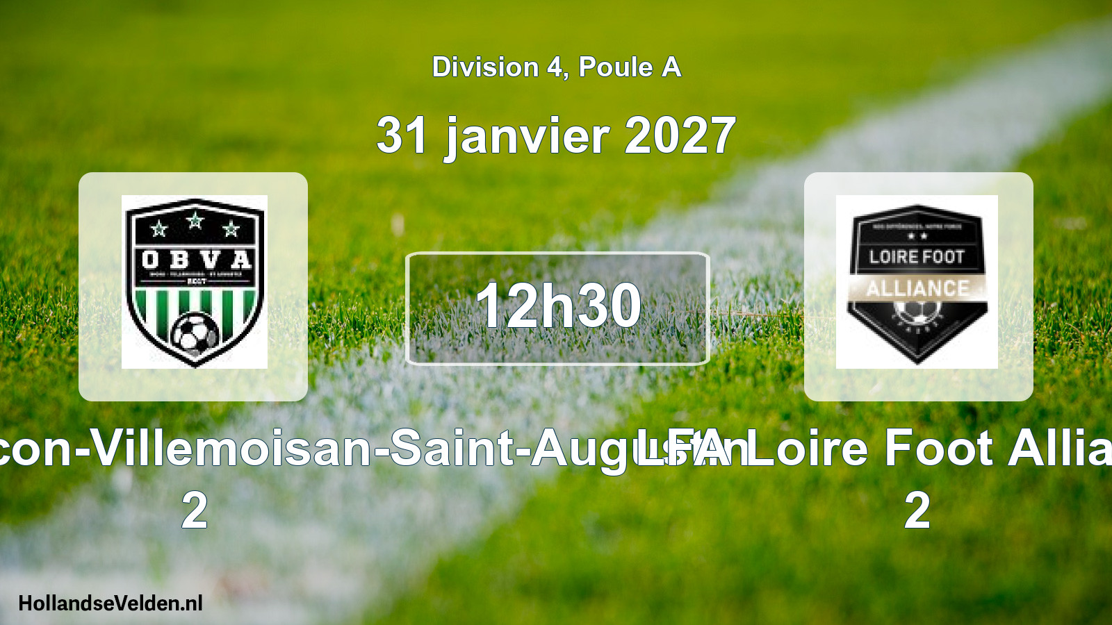 Scheduled Match: Olympique Bécon-Villemoisan-Saint-Augustin 2 - LFA Loire Foot Alliance 2 (31 January 2027)