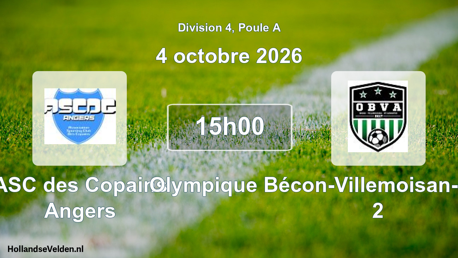 Scheduled Match: ASC des Copains Angers - Olympique Bécon-Villemoisan-Saint-Augustin 2 (4 October 2026)