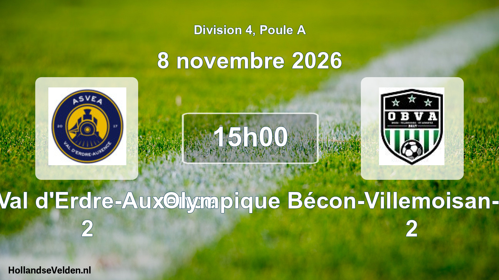 Scheduled Match: AS Val d'Erdre-Auxence 2 - Olympique Bécon-Villemoisan-Saint-Augustin 2 (8 November 2026)