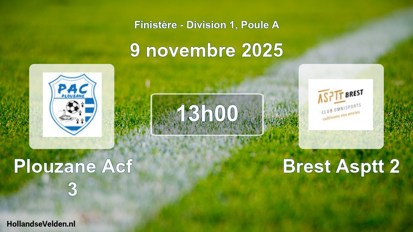 Geplande wedstrijd: Plouzane Acf 3 - Brest Asptt 2 (9 november 2025)