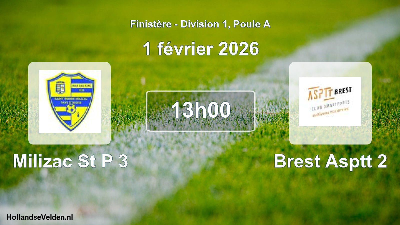 Scheduled Match: Milizac St P 3 - Brest Asptt 2 (1 February 2026)