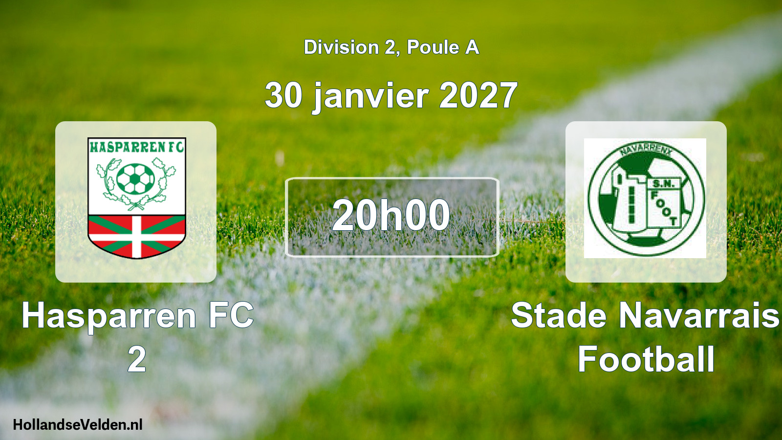 Match programmé: Hasparren FC 2 - Stade Navarrais Football (30 janvier 2027)