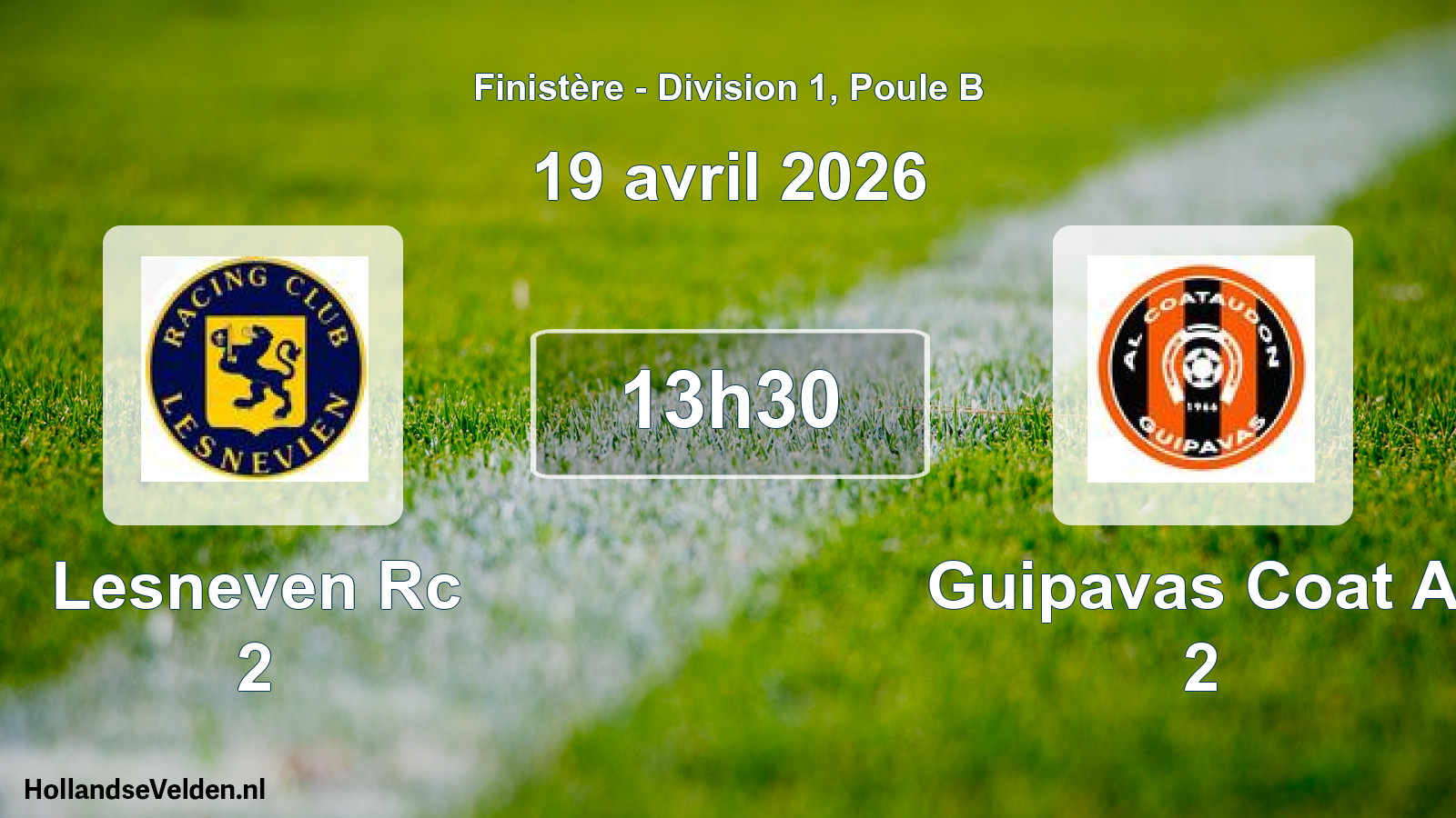 Geplande wedstrijd: Lesneven Rc 2 - Guipavas Coat Al 2 (19 avril 2026)