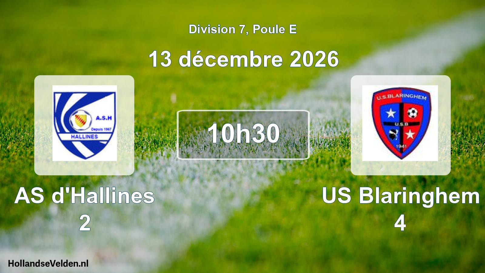 Match programmé: AS d'Hallines 2 - US Blaringhem 4 (13 décembre 2026)