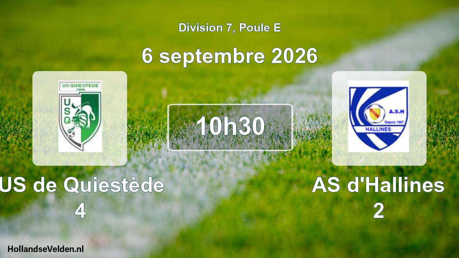 Match programmé: US de Quiestède 4 - AS d'Hallines 2 (6 septembre 2026)