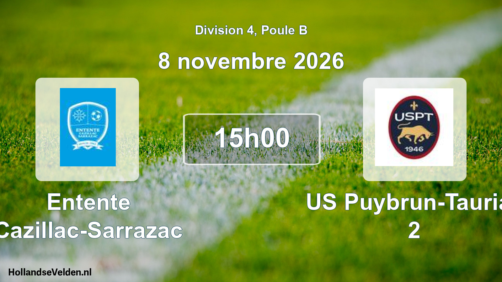Match programmé: Entente Cazillac-Sarrazac - US Puybrun-Tauriac 2 (8 novembre 2026)
