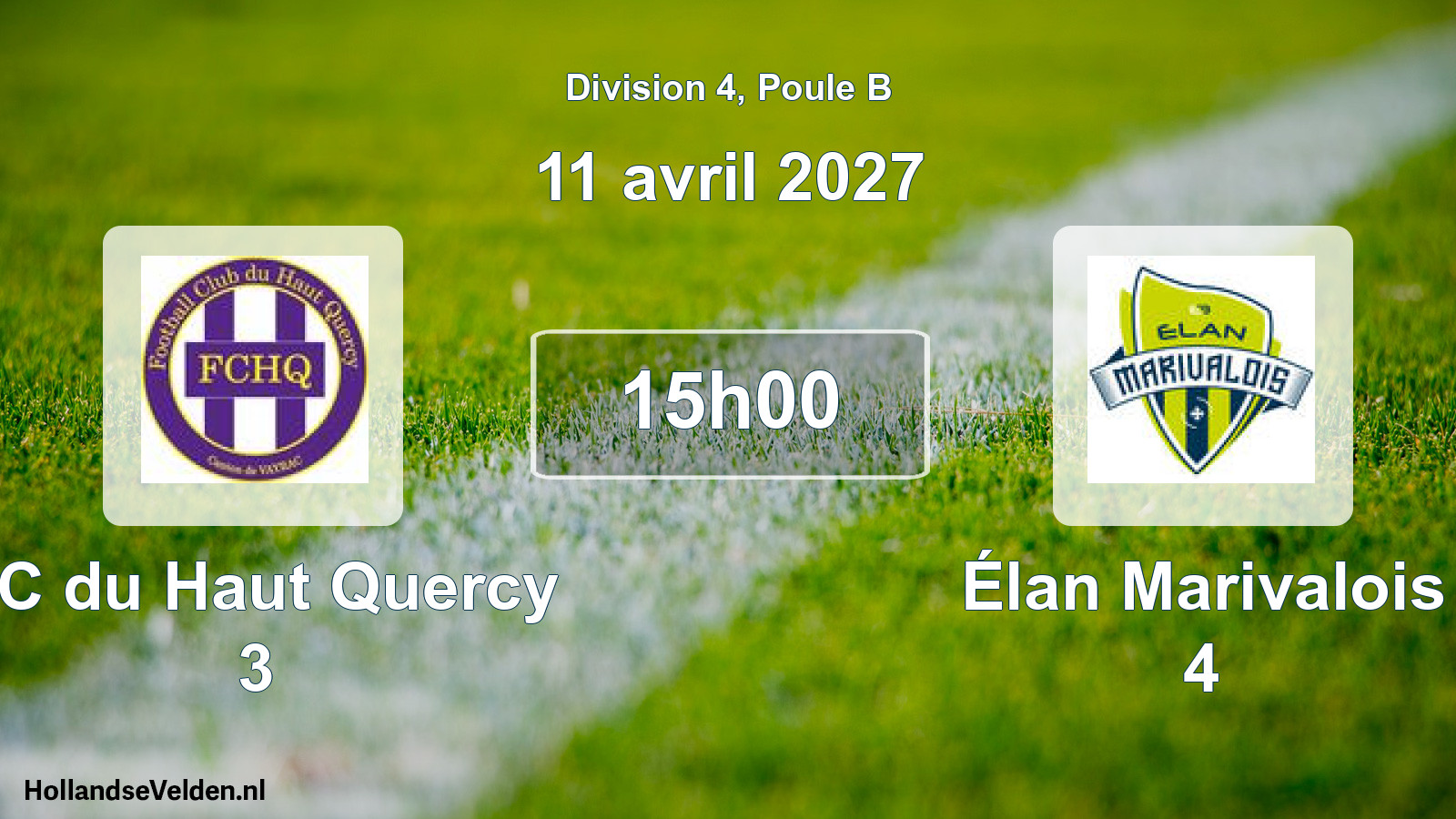 Match programmé: FC du Haut Quercy 3 - Élan Marivalois 4 (11 avril 2027)