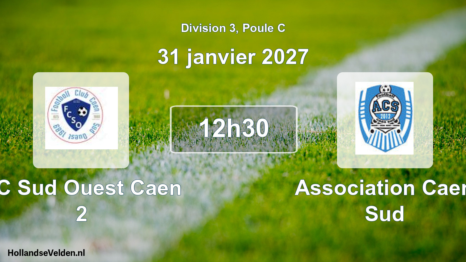 Match programmé: FC Sud Ouest Caen 2 - Association Caen Sud (31 janvier 2027)