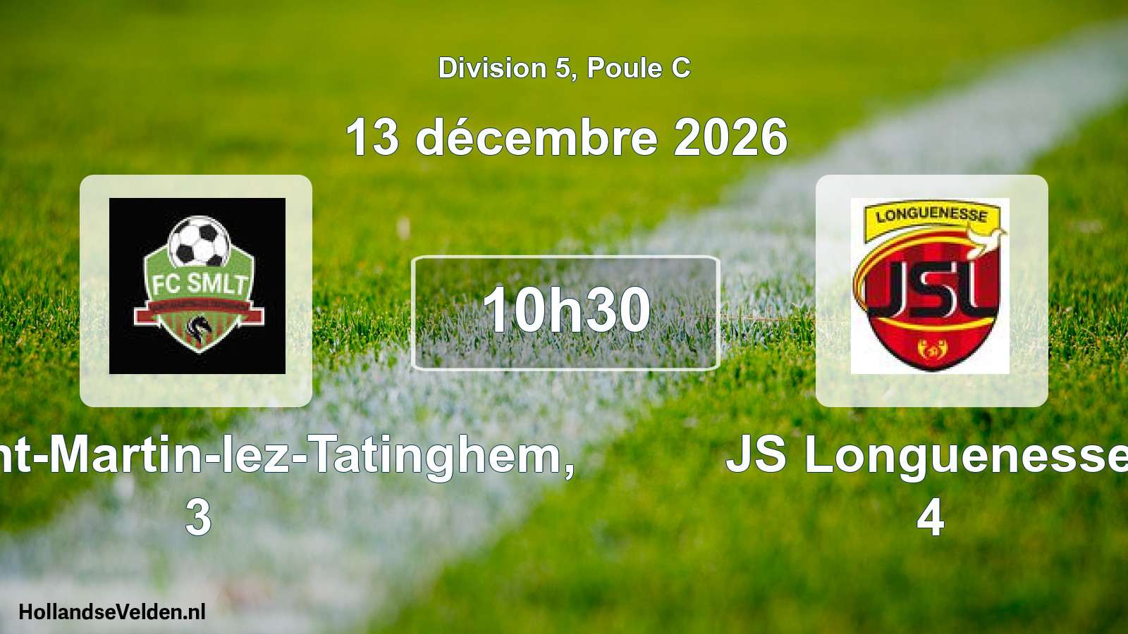 Match programmé: FC Saint-Martin-lez-Tatinghem, 3 - JS Longuenesse 4 (13 décembre 2026)