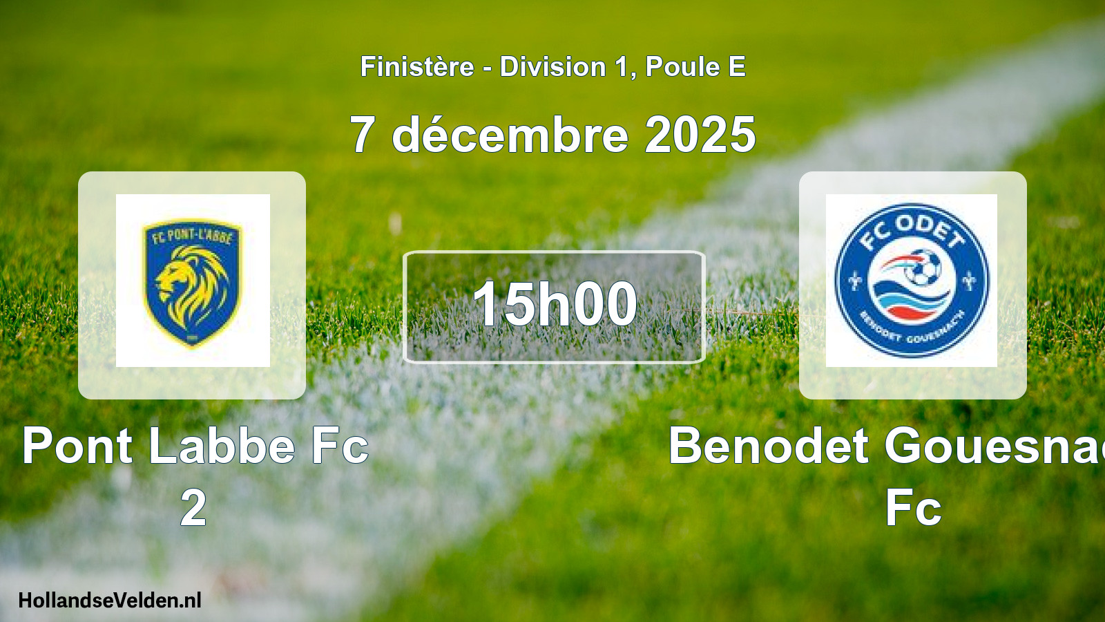 Geplande wedstrijd: Pont Labbe Fc 2 - Benodet Gouesnach Fc (7 décembre 2025)