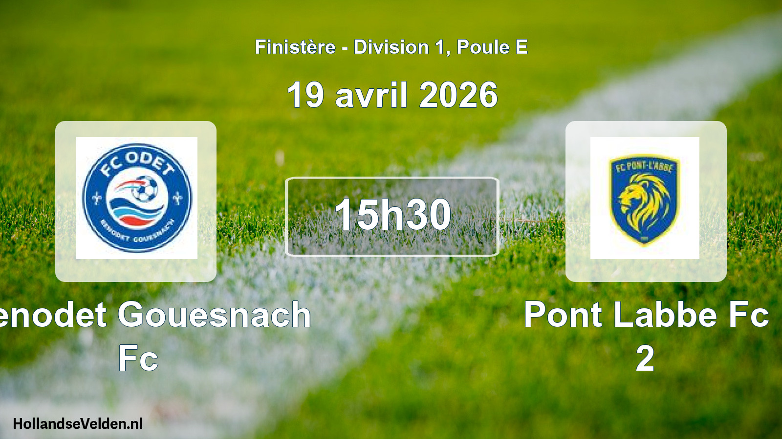 Geplande wedstrijd: Benodet Gouesnach Fc - Pont Labbe Fc 2 (19 avril 2026)