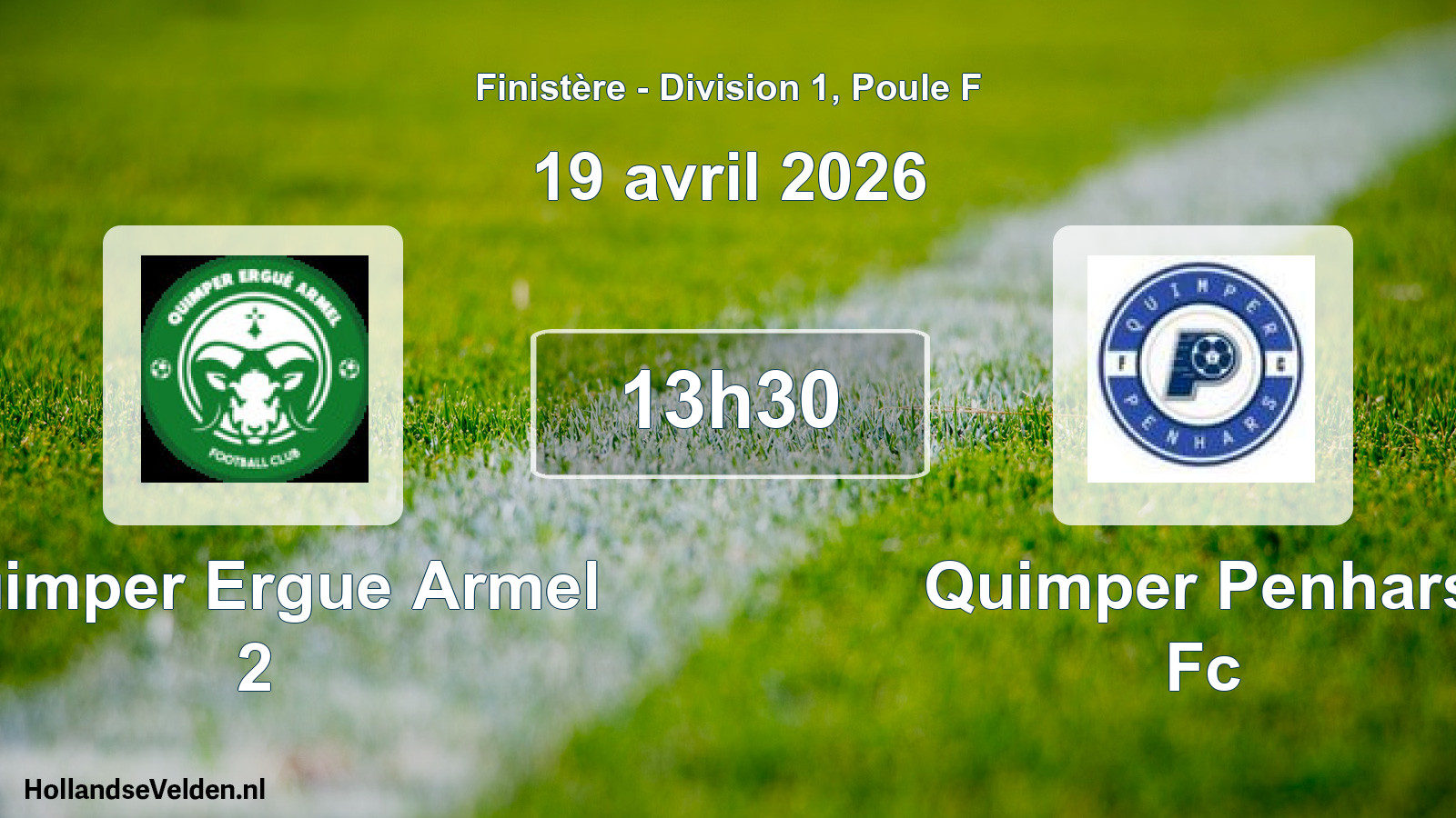 Geplande wedstrijd: Quimper Ergue Armel 2 - Quimper Penhars Fc (19 avril 2026)