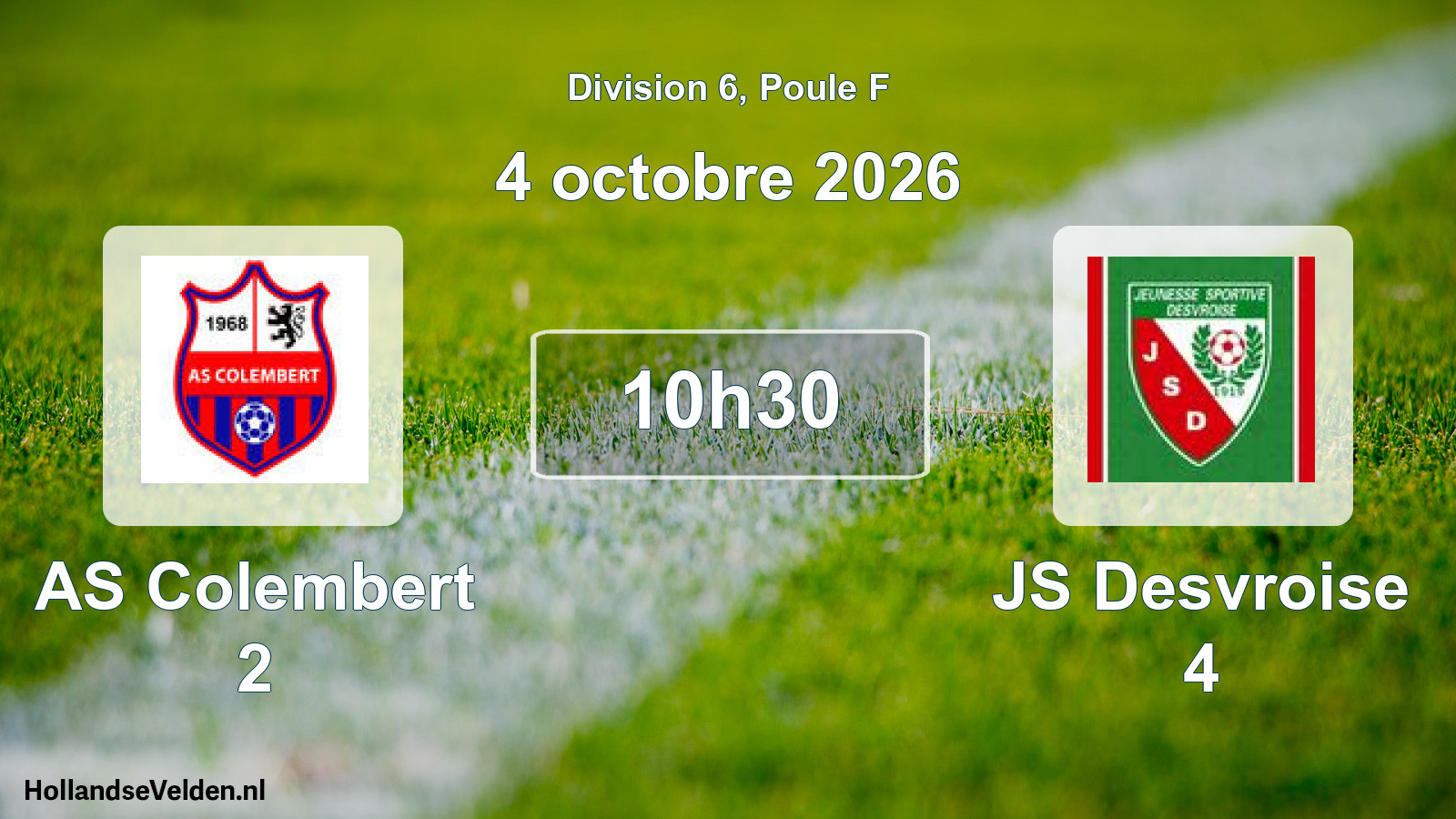 Match programmé: AS Colembert 2 - JS Desvroise 4 (4 octobre 2026)