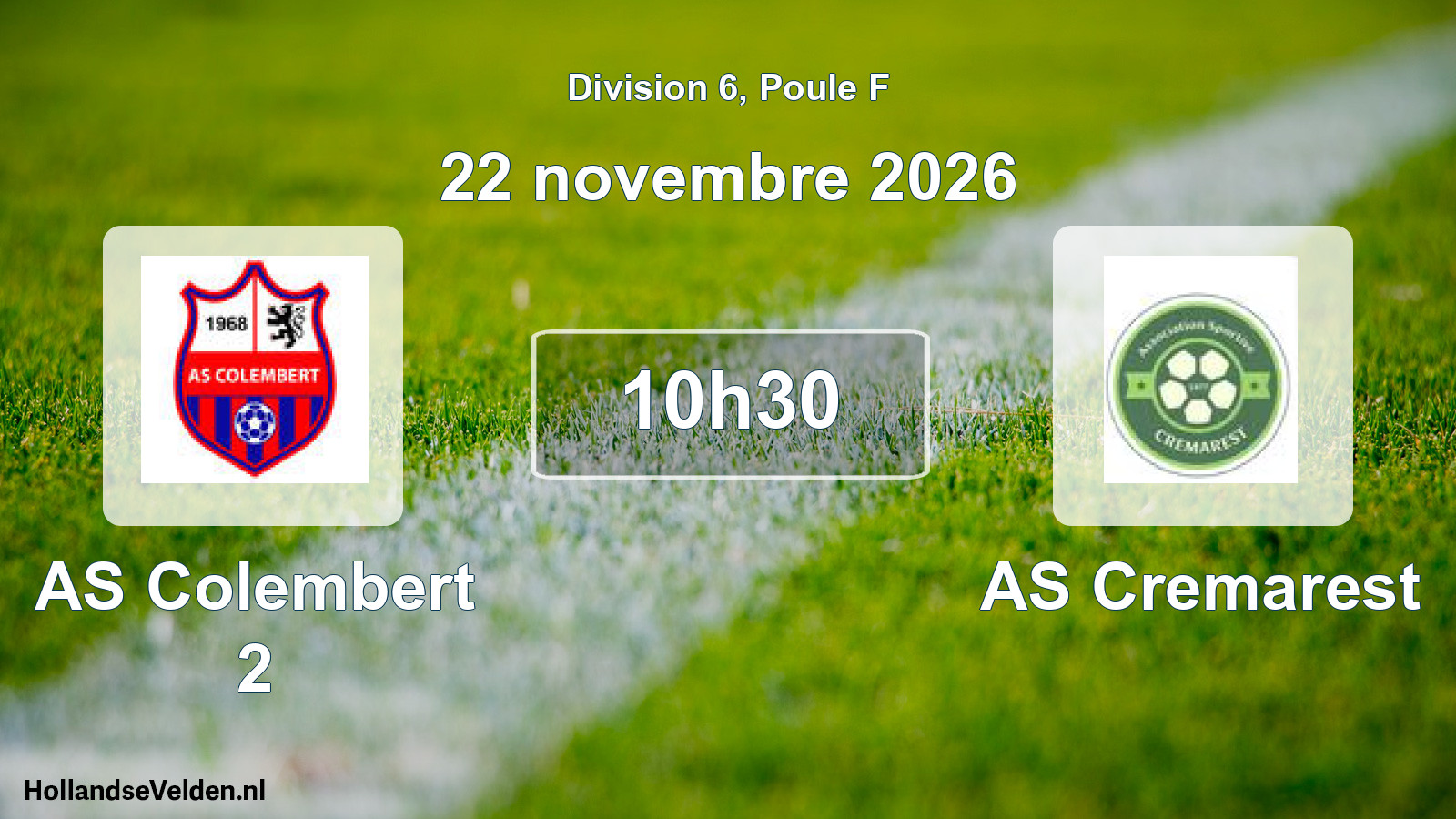 Match programmé: AS Colembert 2 - AS Cremarest (22 novembre 2026)