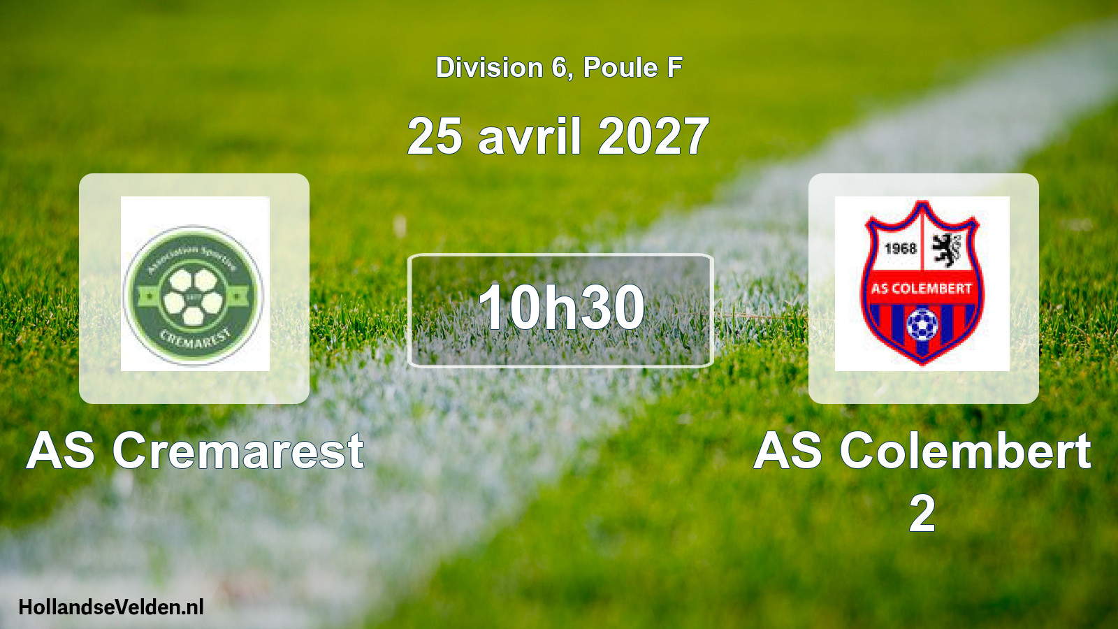 Match programmé: AS Cremarest - AS Colembert 2 (25 avril 2027)