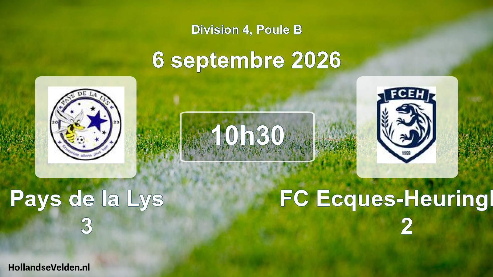 Match programmé: Pays de la Lys 3 - FC Ecques-Heuringhem 2 (6 septembre 2026)