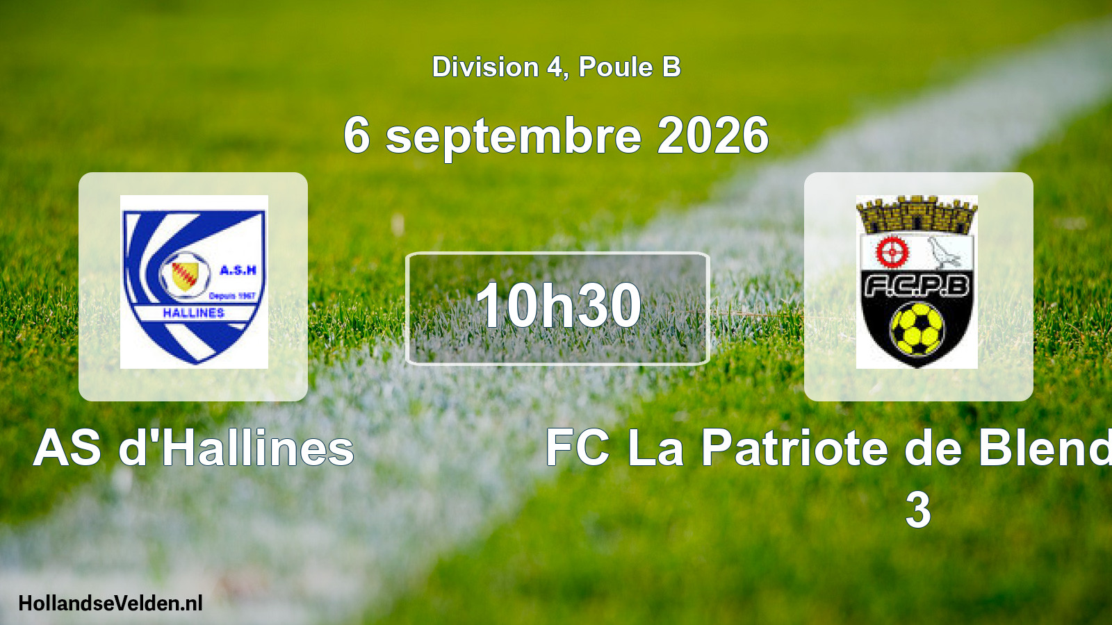 Match programmé: AS d'Hallines - FC La Patriote de Blendecques 3 (6 septembre 2026)