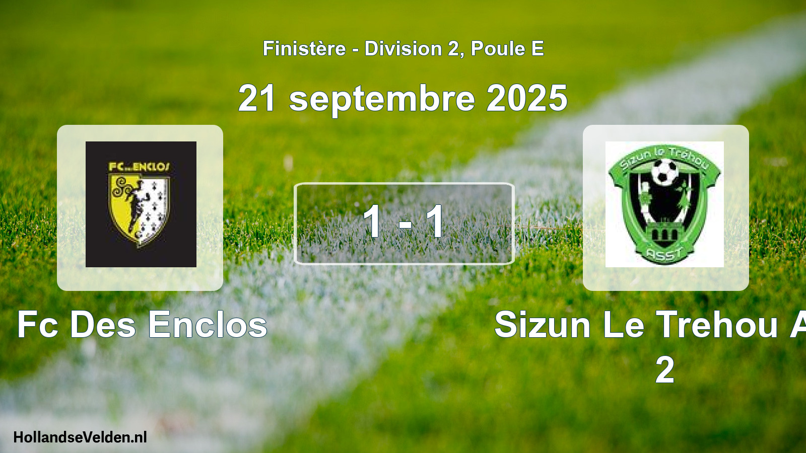 Gespeelde wedstrijd: Fc Des Enclos - Sizun Le Trehou As 2 1 - 1 (21 septembre 2025)