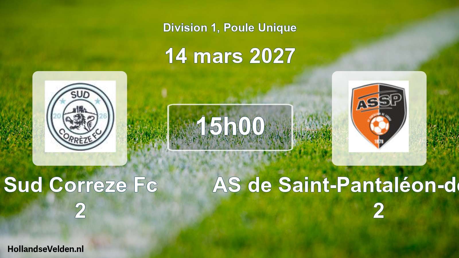 Scheduled Match: Sud Correze Fc 2 - AS de Saint-Pantaléon-de-Larche 2 (14 March 2027)