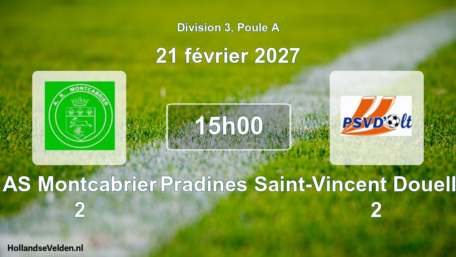 Match programmé: AS Montcabrier 2 - Pradines Saint-Vincent Douelle Mercuès Olt 2 (21 février 2027)