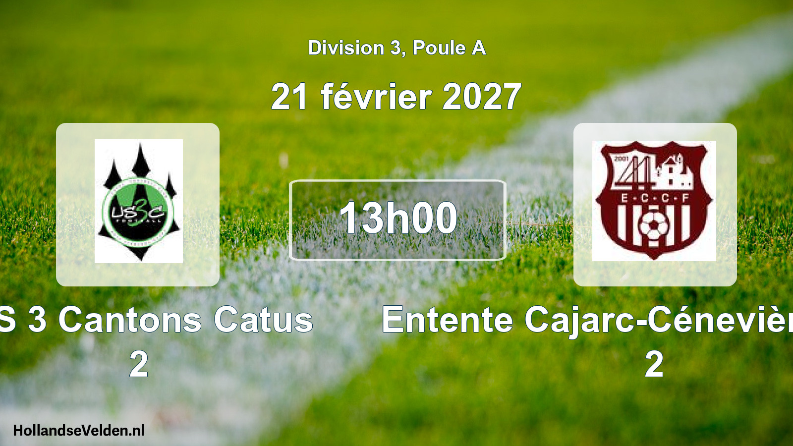 Match programmé: US 3 Cantons Catus 2 - Entente Cajarc-Cénevières Foot 2 (21 février 2027)