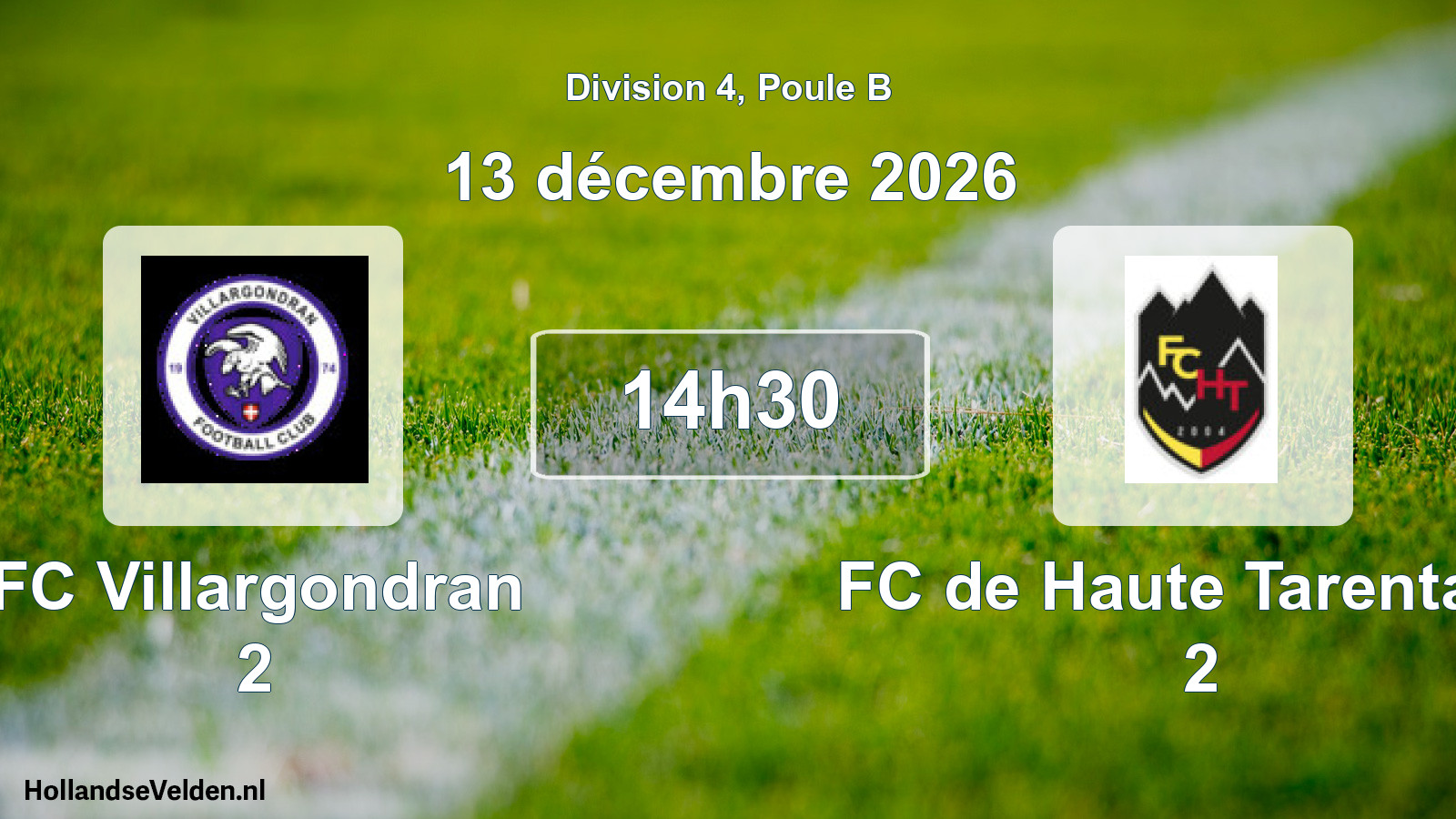 Match programmé: FC Villargondran 2 - FC de Haute Tarentaise 2 (13 décembre 2026)