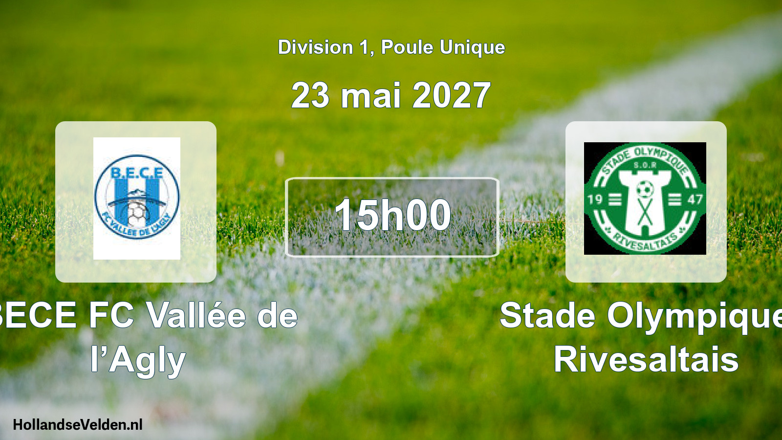 Match programmé: BECE FC Vallée de l’Agly - Stade Olympique Rivesaltais (23 mai 2027)