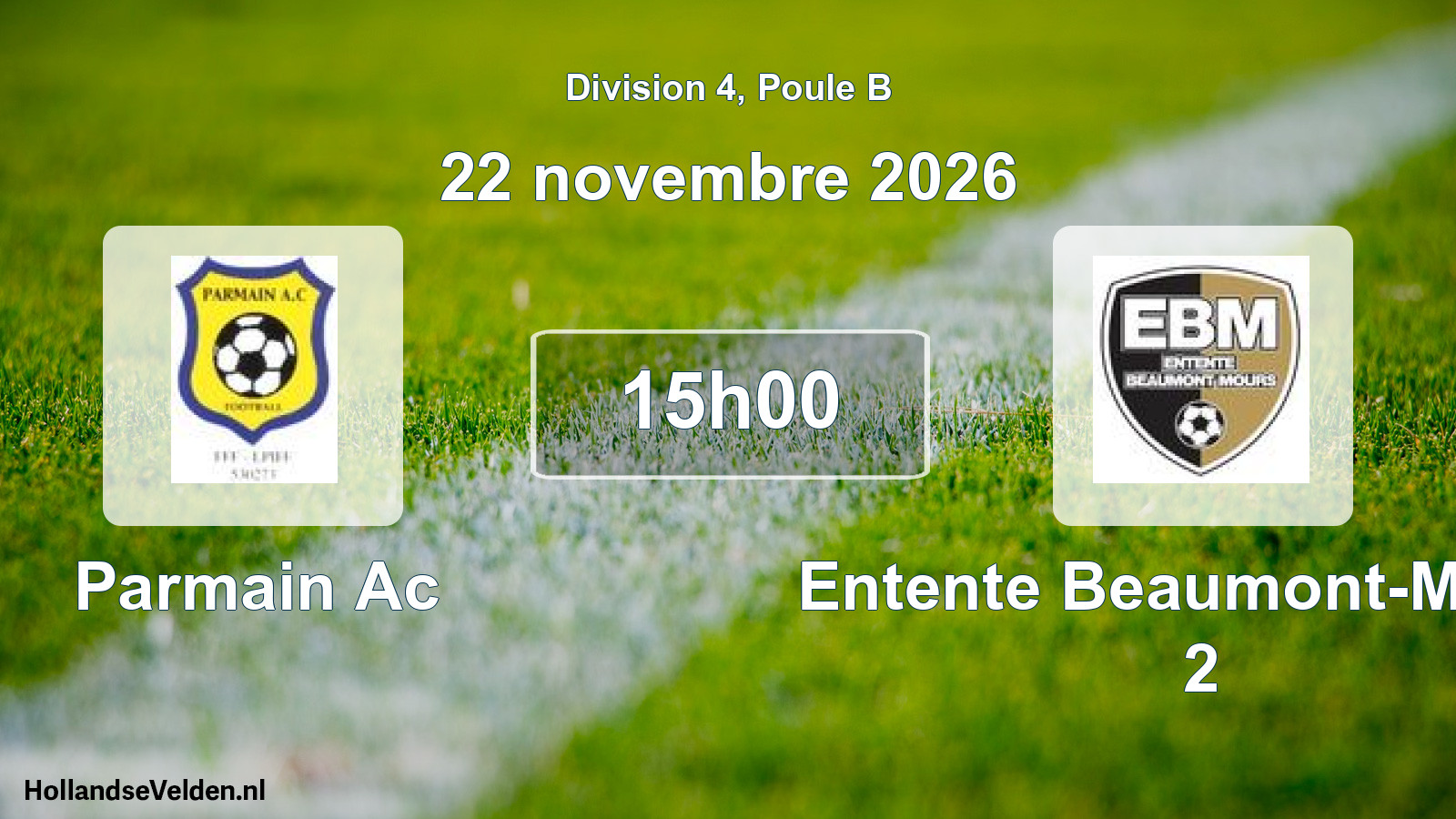 Match programmé: Parmain Ac - Entente Beaumont-Mours 2 (22 novembre 2026)