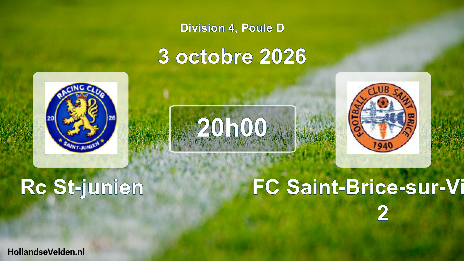 Match programmé: Rc St-junien - FC Saint-Brice-sur-Vienne 2 (3 octobre 2026)