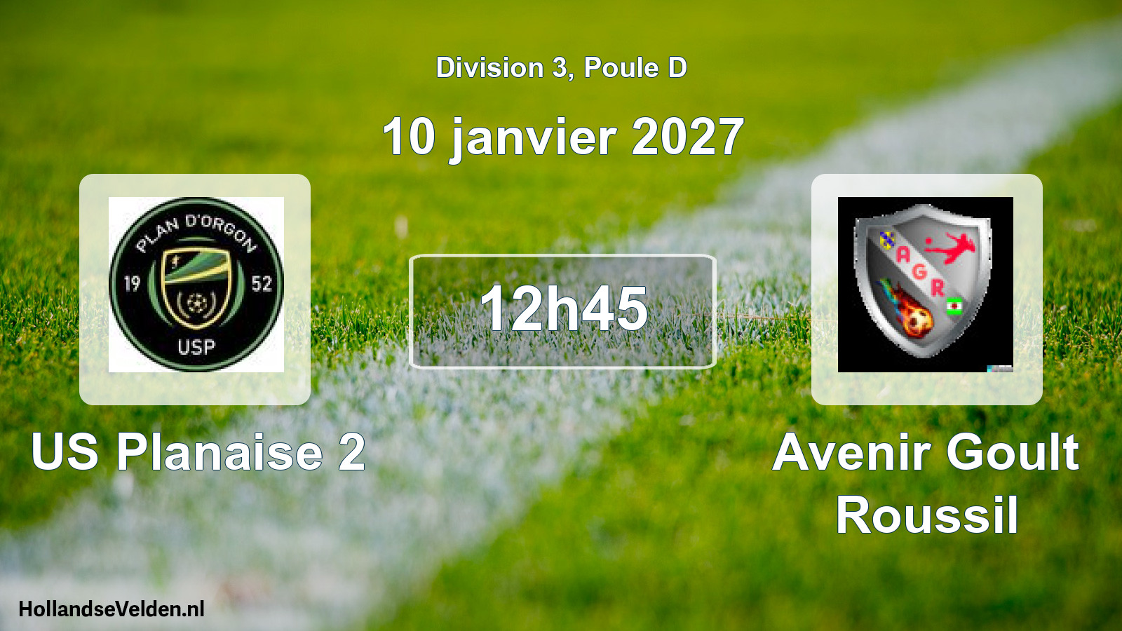 Match programmé: US Planaise 2 - Avenir Goult Roussil (10 janvier 2027)