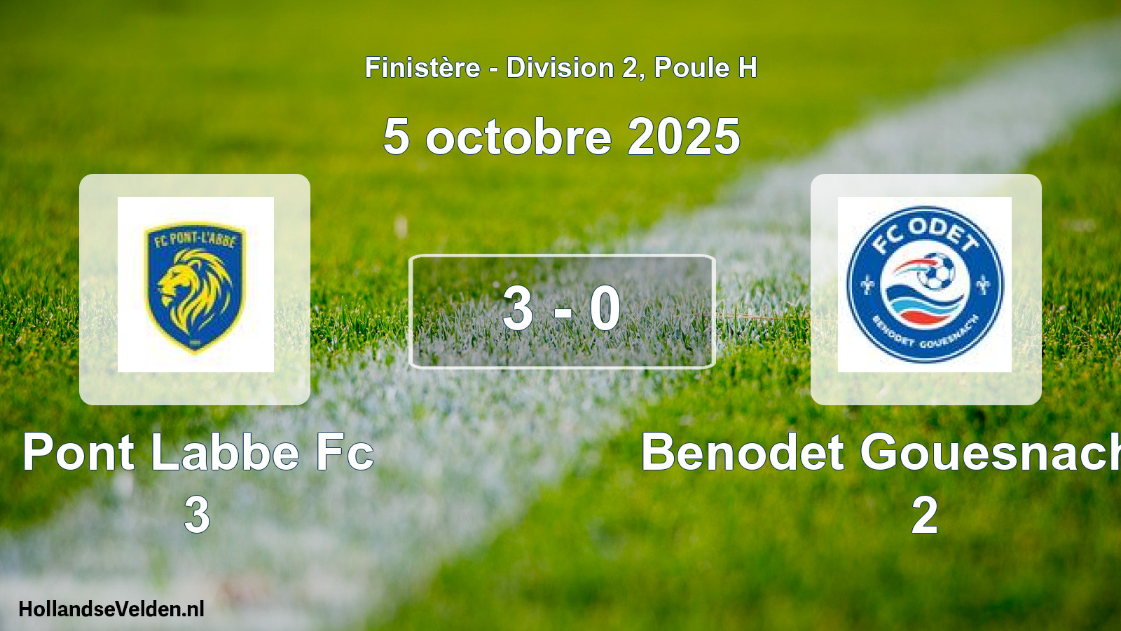 Gespeelde wedstrijd: Pont Labbe Fc 3 - Benodet Gouesnach Fc 2 3 - 0 (5 octobre 2025)