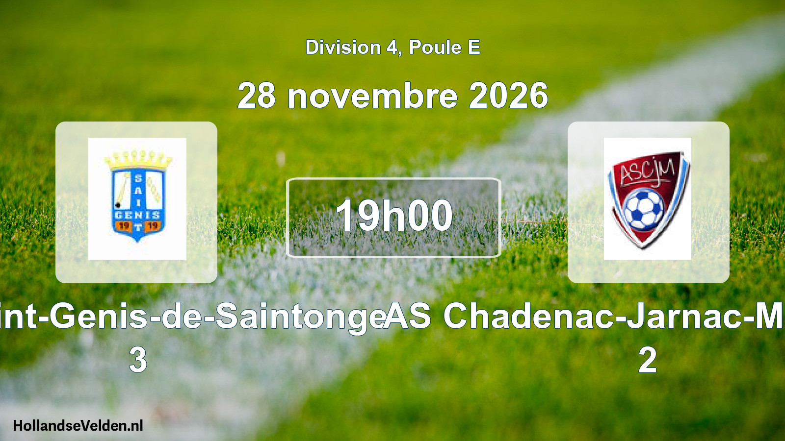 Scheduled Match: US Saint-Genis-de-Saintonge 3 - AS Chadenac-Jarnac-Marignac 2 (28 November 2026)