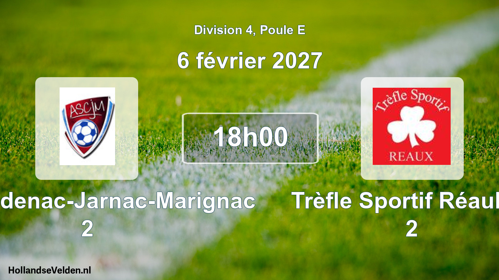 Match programmé: AS Chadenac-Jarnac-Marignac 2 - Trèfle Sportif Réaulais 2 (6 février 2027)