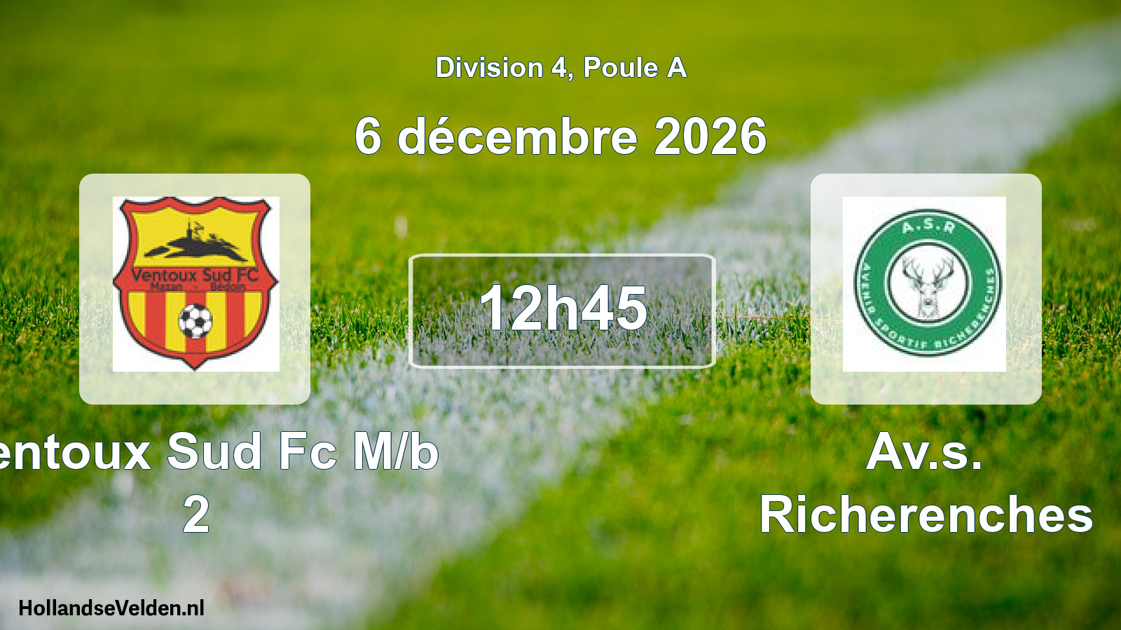 Match programmé: Ventoux Sud Fc M/b 2 - Av.s. Richerenches (6 décembre 2026)