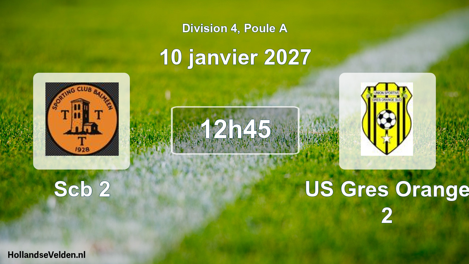Geplande wedstrijd: Scb 2 - US Gres Orange 2 (10 januari 2027)