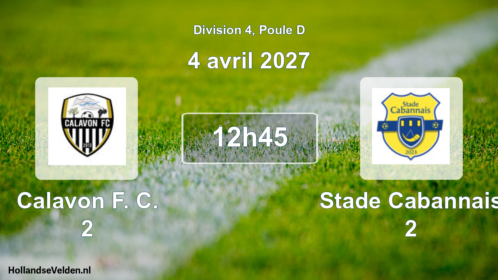 Match programmé: Calavon F. C. 2 - Stade Cabannais 2 (4 avril 2027)